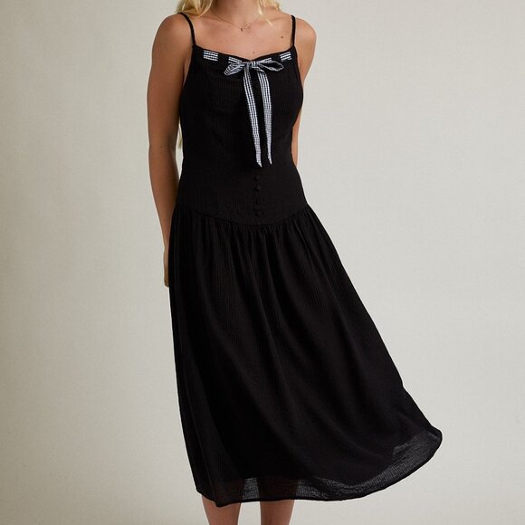 LARGE-LE LIS Midi Dress With Contrast Gingham Ribbon Bow - Picture 1 of 2